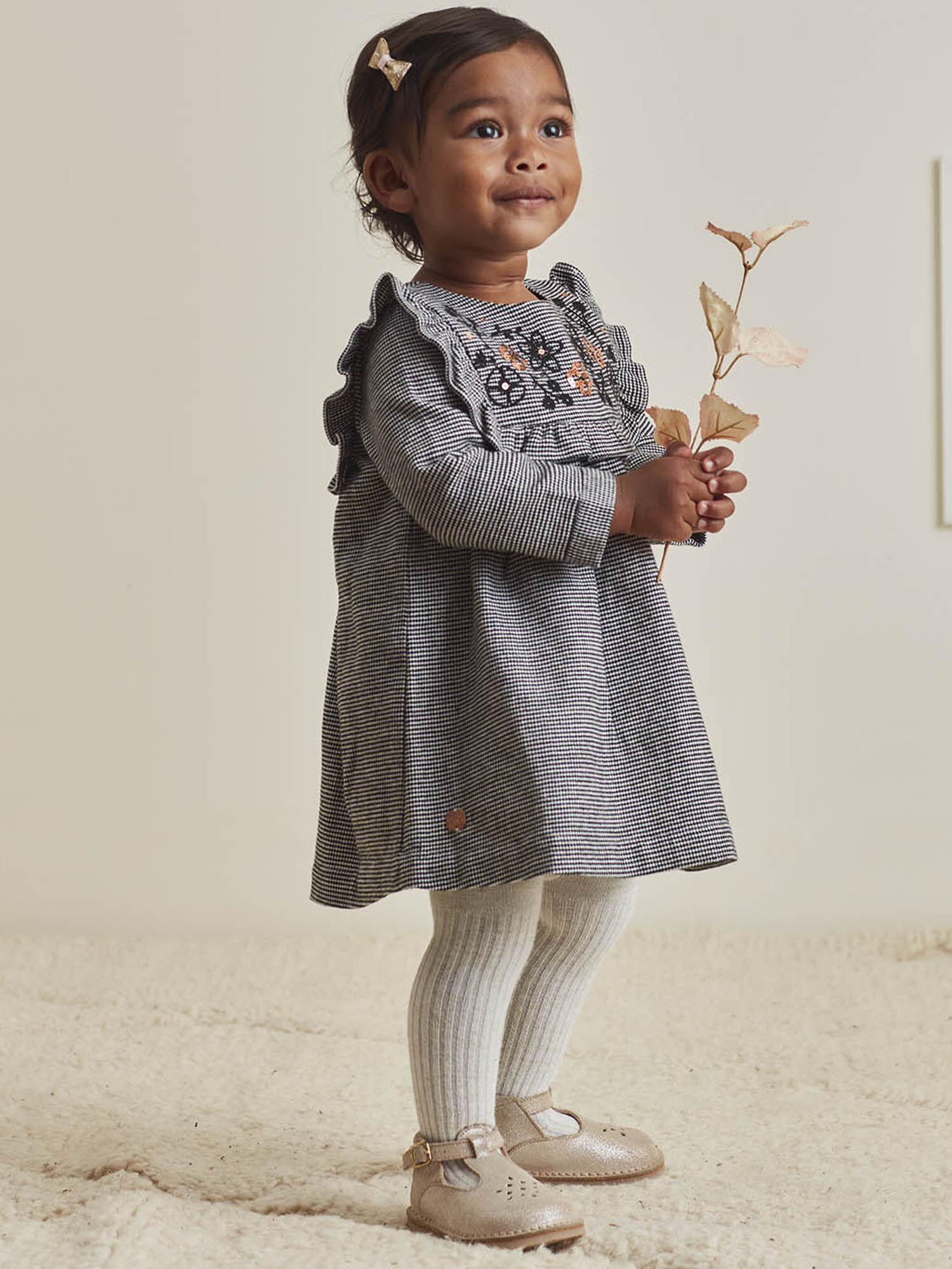 Robe imprime pied de poule bebe fille