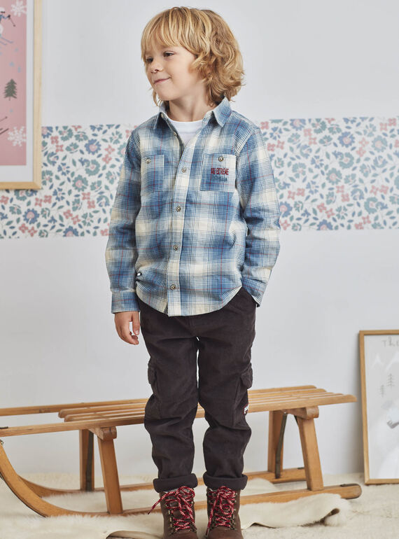 Pantalon multipoches noir en velours enfant garçon BOROAGE / 21H3PGO2PAN814