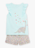 Pyjama bleu turquoise motif dinosaure et fleurs enfant fille CHOUFIETTE / 22E5PF51PYJ203