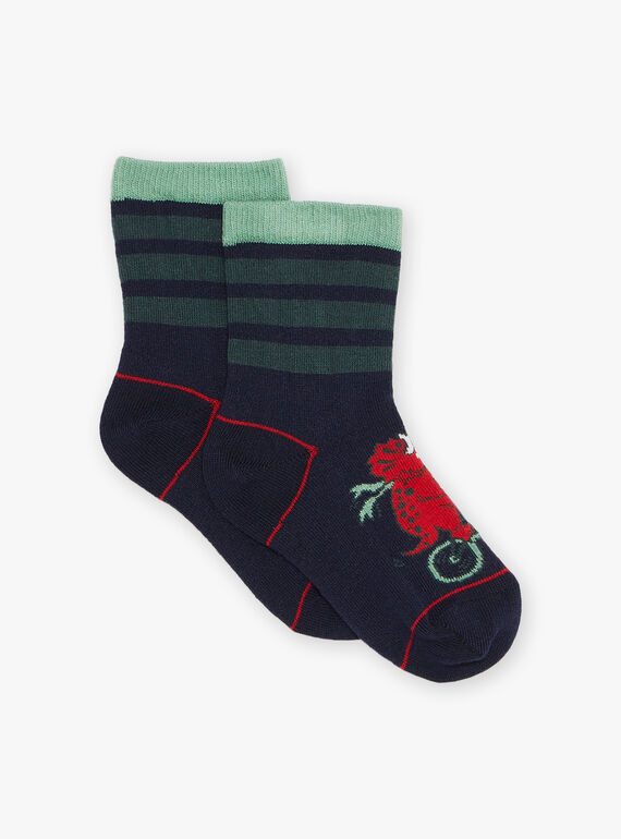 Chaussettes bleu marine rayées avec dinosaures FESOCAGE / 23E4PGB1SOQC243