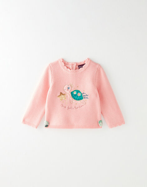 Pull Rose En Tricot Point Mousse A Motif Bebe Fille Bebe Sergentmajor
