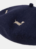 Béret bleu foncé à broderie chien et coeur Fille NUBERETTE / 25H4PFQ1CHA070