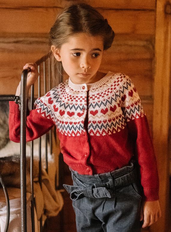 Cardigan rouge et beige en laine mélangée DRIKERETTE / 22H2PFX2CARF526