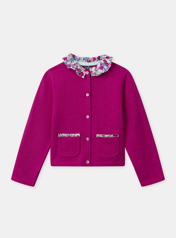 Cardigan rose fuschia à col fleuri Fille NACARDETTE / 25H2PFJ1CAR304