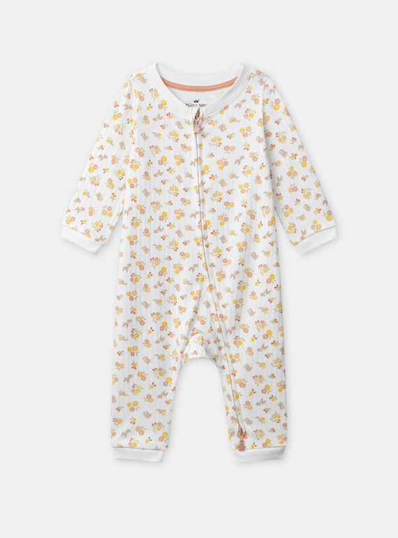 Grenouillère écru imprimé fleurs et animaux zippé Bébé Garçon NEBLANCHE / 25H5BFB3GRE001