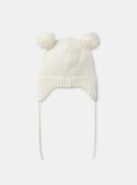Bonnet écru en maille visage chat et 2 pompon Bébé Fille NIMATHILDE / 25H4BFE2BON001