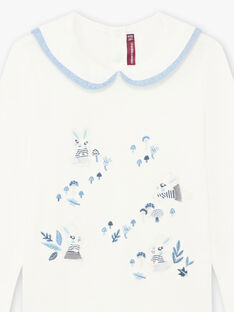 T-shirt écru col Claudine à motifs lapins enfant fille BYCOLETTE / 21H2PFL1TML001