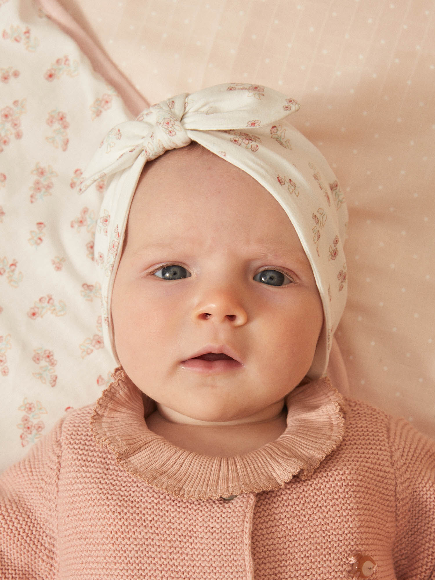 Bonnet de naissance ecru en coton biologique Fille Sergent Major