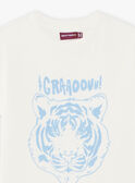T-shirt écru et bleu clair à motif tigre texturé enfant garçon CAZOTAGE3 / 22E3PGF1TMC001