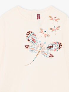 T-shirt rose clair motifs libellules à paillettes enfant fille BRIKETTE / 21H2PFM1TML321