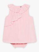 Robe en popeline rose à broderies coquillages et bloomer bébé fille CASOLEIL / 22E1BFN1ROBD315