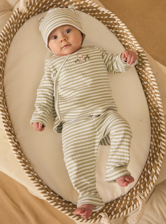 Ensemble de naissance en côtes plates haut + pantalon + bonnet MOUSLIM / 25E0NG12ENS000