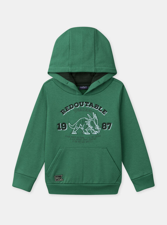 Sweat à capuche vert foncé avec patch dinosaure Garçon NIBROAGE / 25H3PGL1SWEG626