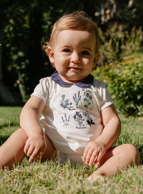 Body T-shirt écru à broderies fleuries FANELLY / 23E1BFN1BOD001