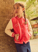 Veste Teddy rouge corail à broderie fleuries et manches longues écrues Fille NETEDETTE / 25H2PFK1CAR404