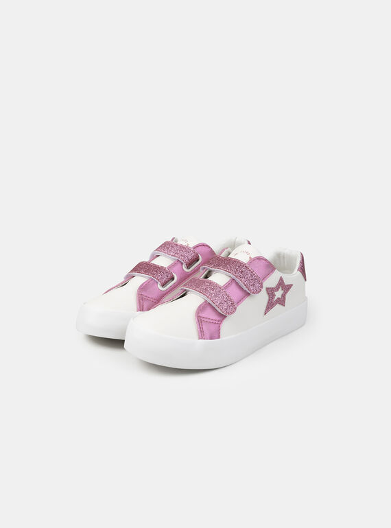 Basket blanche avec patch étoile et sratch rose pailleté Fille NISKETTE / 25F10PF41BKC001