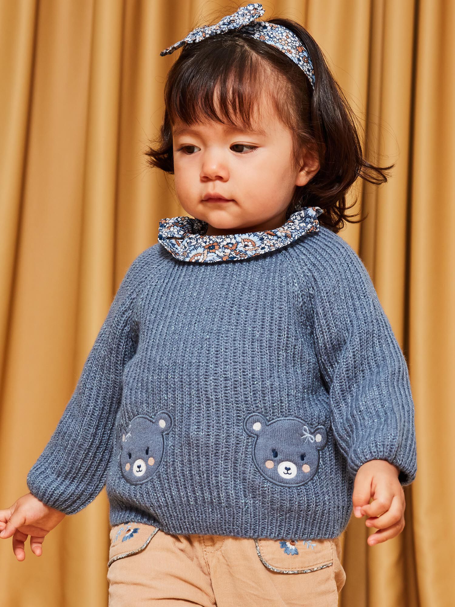 Pull bleu gris en tricot Fille Sergent Major