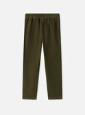 Pantalon vert kaki en velours à broderie chien Fille NUFLOUETTE / 25H2PFQ1PAN626