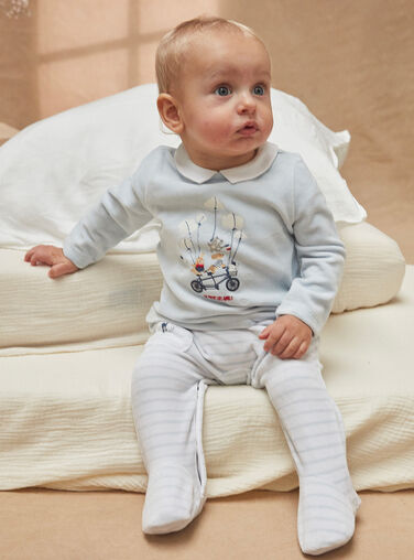 Pyjama bébé en velours avec ouverture avant et motifs éto blanc