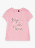 T-shirt rose brodé lettrage fleuri fantaisie enfant fille CETIETTE / 22E2PFB1TMC305