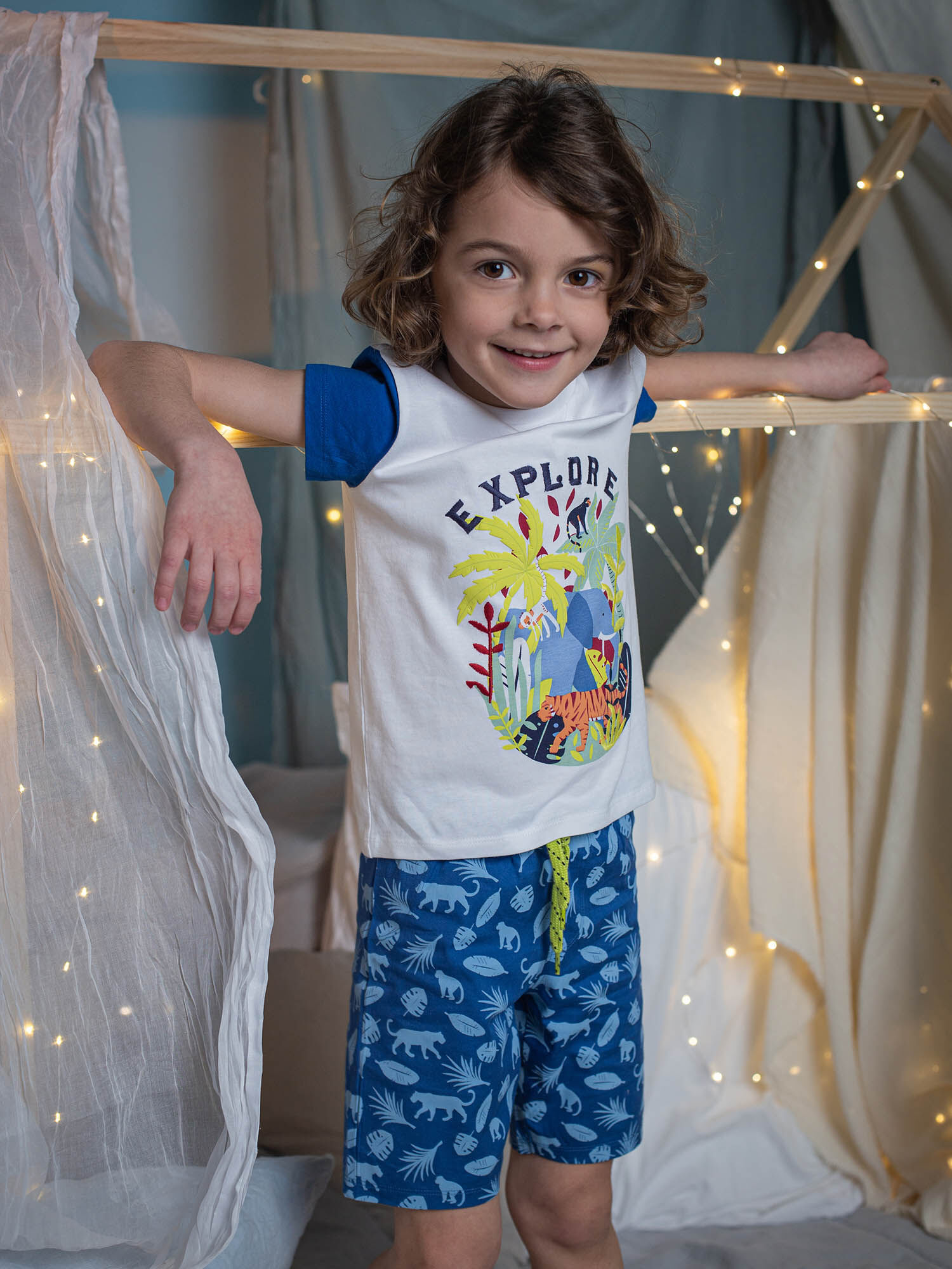 Pyjama ecru et bleu a motifs jungle enfant garcon Garcon Sergent Major