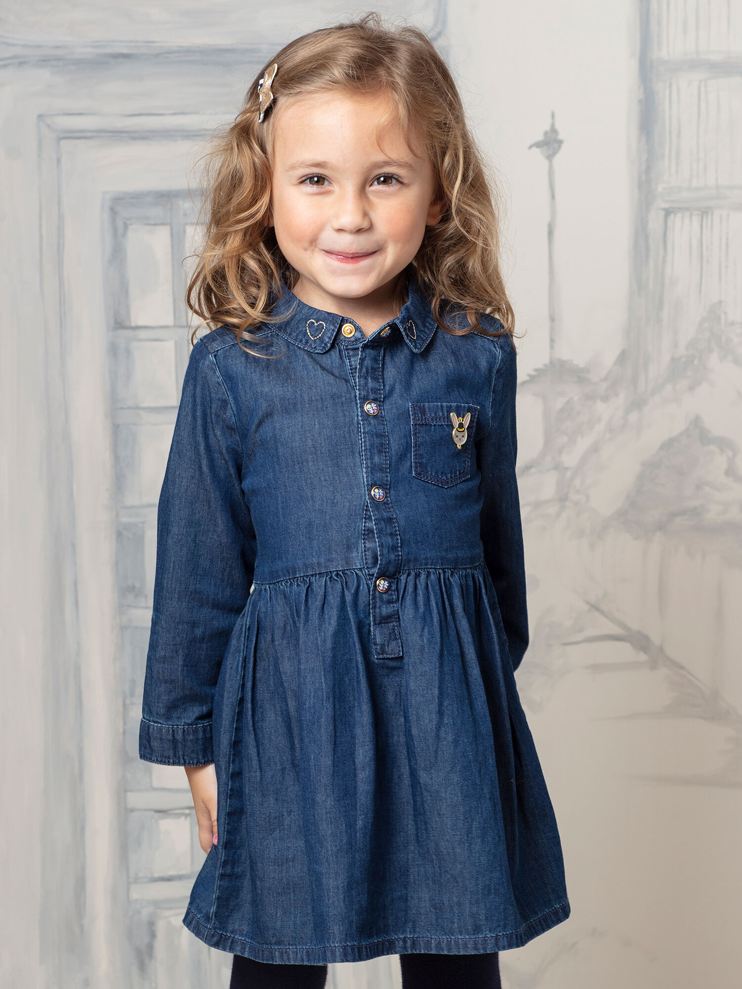 Robe manches longues en jean enfant fille