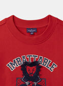 Sweat-shirt rouge à broderie lion Garçon NEREDAGE / 25H3PGK1SWEF508