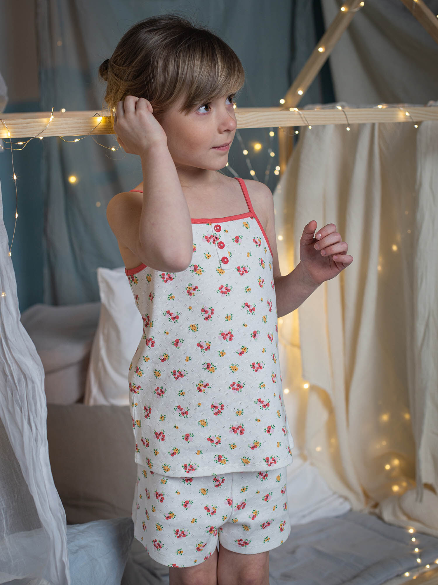 Ensemble pyjama debardeur et short imprime fleurs rouges Fille Sergent Major