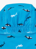 Chapeau anti-UV+50  bleu à imprimé orques, requins et baleines KLURAGE / 24E4PGG1CHA216