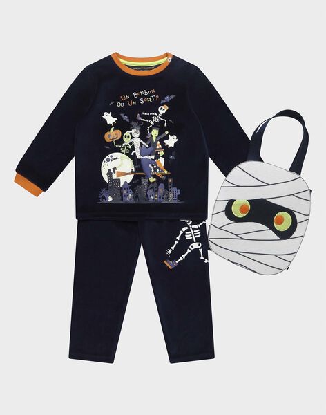 Pyjama En Velours Special Halloween Phosphorescent Et Sac A Bonbons Petit Garcon
