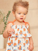 Robe à volants écrue à imprimé fleur bleue et orange en jersey KAZILDA / 24E1BFS1ROB001