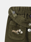 Pantalon vert kaki en velours à broderie chien Fille NUFLOUETTE / 25H2PFQ1PAN626