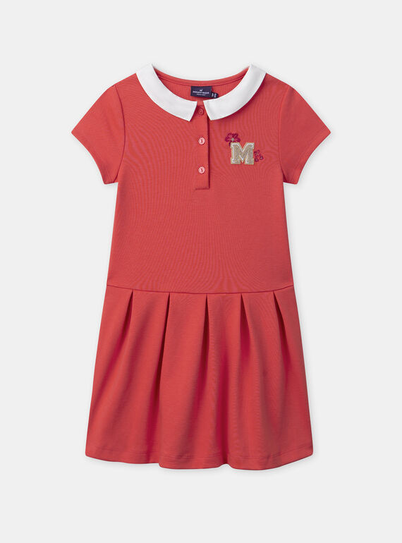 Robe mi-plissée rouge corail avec patch floral Fille NEMIALETTE / 25H2PFK1ROB404