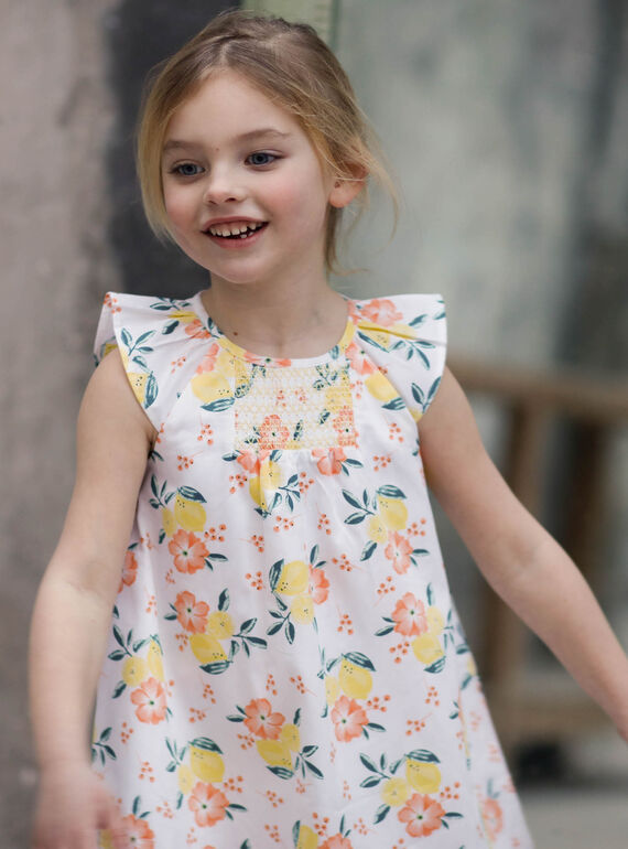 Robe évasée blanche imprimé citron ZICITETTE / 21E2PFO1ROB000