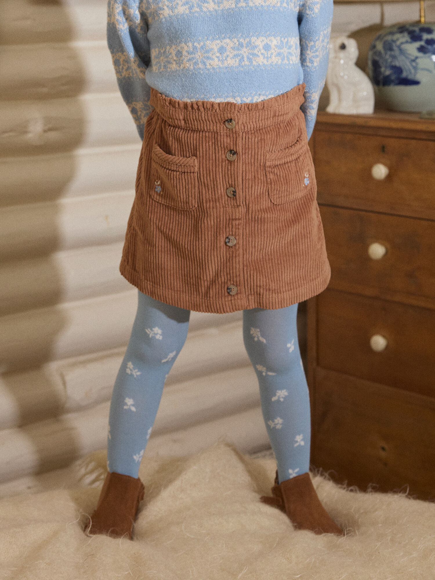 Jupe marron en velours coteles Fille Sergent Major