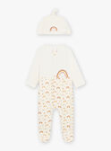 Grenouillère en molleton motifs hérisson et arc-en-ciel et bonnet bébé garçon CEFABRICE / 22E5BG44GRE002