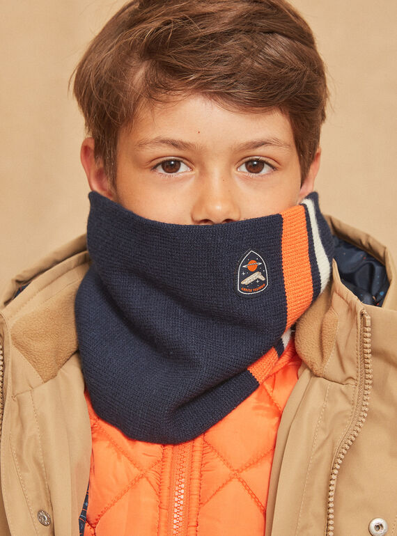 Snood bleu marine et orange en tricot, Garçon