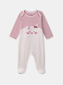 Grenouillère rose à rayures et rose pale uni avec chat sans pressions Bébé Fille NEBERTILLE / 25H5BFB1GRED319
