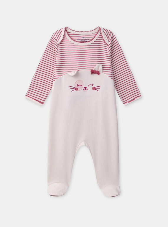 Grenouillère rose à rayures et rose pale uni avec chat sans pressions Bébé Fille NEBERTILLE / 25H5BFB1GRED319
