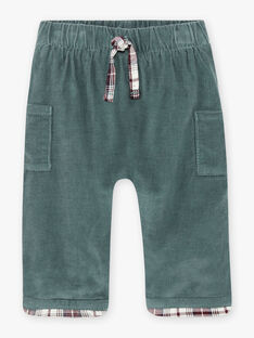 Pantalon vert en velours côtelé à motifs à carreaux bébé garçon BAVOLTAIRE / 21H1BGQ2PANG619