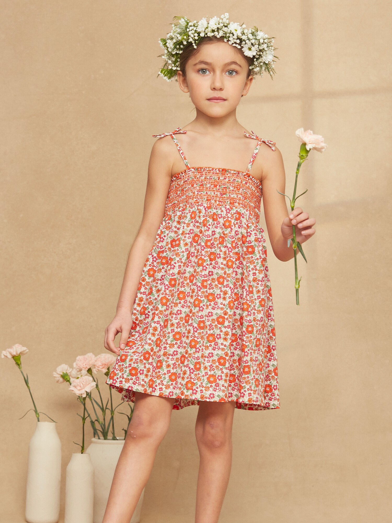 Robe a smocks vanille a imprime fleuri Fille Sergent Major