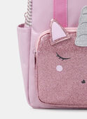Sac à dos rose avec poche avant en tête de licorne paillettés Fille NICORNETTE / 25H4PFS1BES303