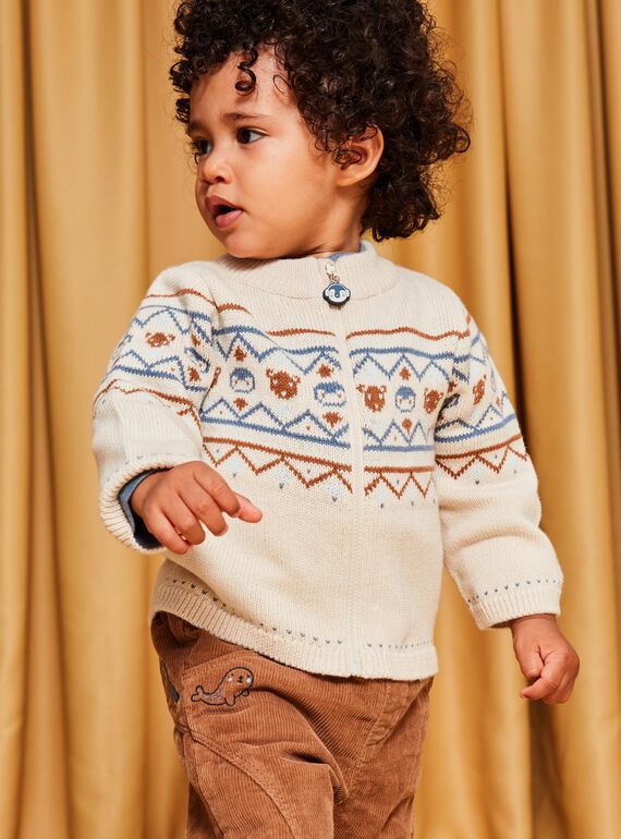 Gilet en tricot à jacquard animaux et motifs fantaisie beige DASICHARD / 22H1BGY1GILA001