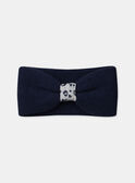 Bandeau en maille bleu foncé à noeud et détail léopoard Fille NINUFETTE / 25H4PFE1BAN705