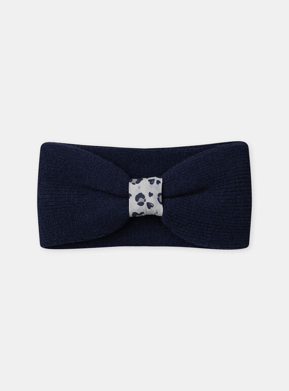 Bandeau en maille bleu foncé à noeud et détail léopoard Fille NINUFETTE / 25H4PFE1BAN705