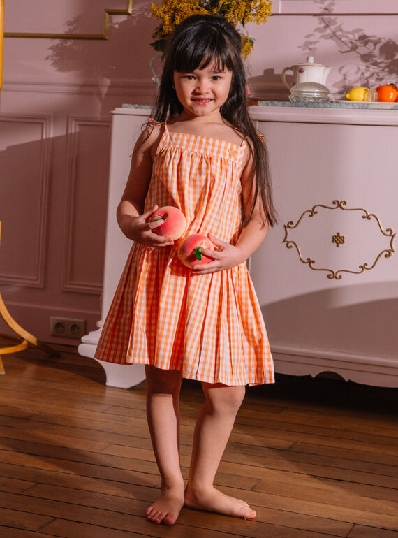 Robe à carreaux écrue enfant fille CHIVYETTE / 22E2PFM1RBS001