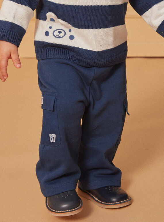 Pantalon confort bleu marine à poches effet cargo LADAMIEN / 24H1BGJ1PANC230