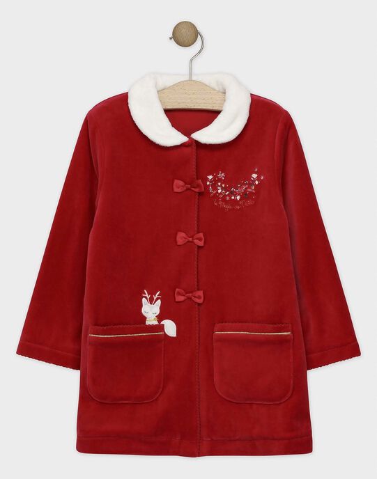 Robe De Chambre En Velours Rouge Et Col En Fausse Fourrure Petite