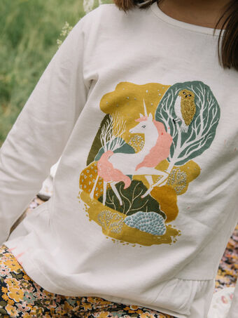 T-shirt écru à motifs licorne et forêt DEBARETTE / 22H2PFD1TML001