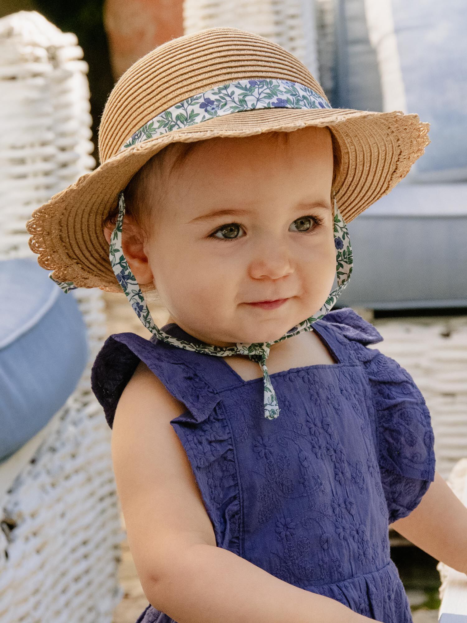 Chapeau de paille volants avec bande fleurs Fille Sergent